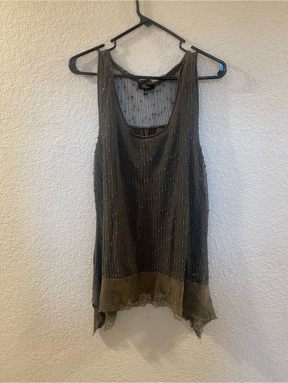 Cupio Olive Sequin Lace-Trim Tank Top